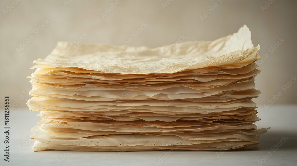 Stack of thin crispy pastry sheets