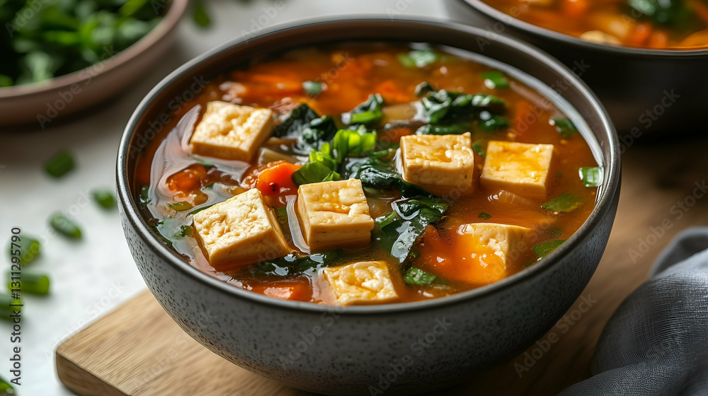 Spicy tofu soup with vegetables