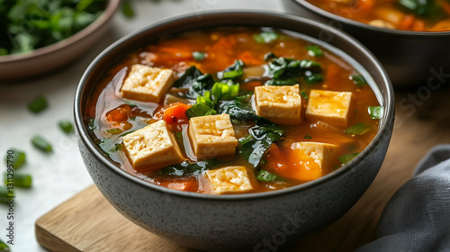 Spicy tofu soup with vegetables