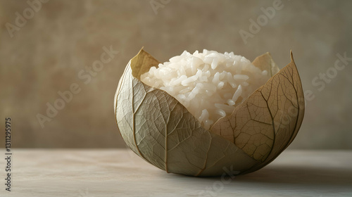 Obraz na płótnie Steamed rice in a dried leaf w salonie