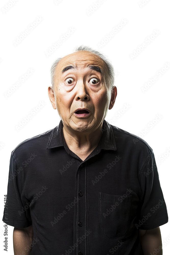 Surprised senior man with wide eyes expressing astonishment on white background, elderly emotion, shocked face, isolated portrait, unexpected reaction, older adult. Surprised senior man with wide eyes expressing astonishment on white background, elderly emotion, shocked face, isolated portrait, unexpected reaction, older adult.