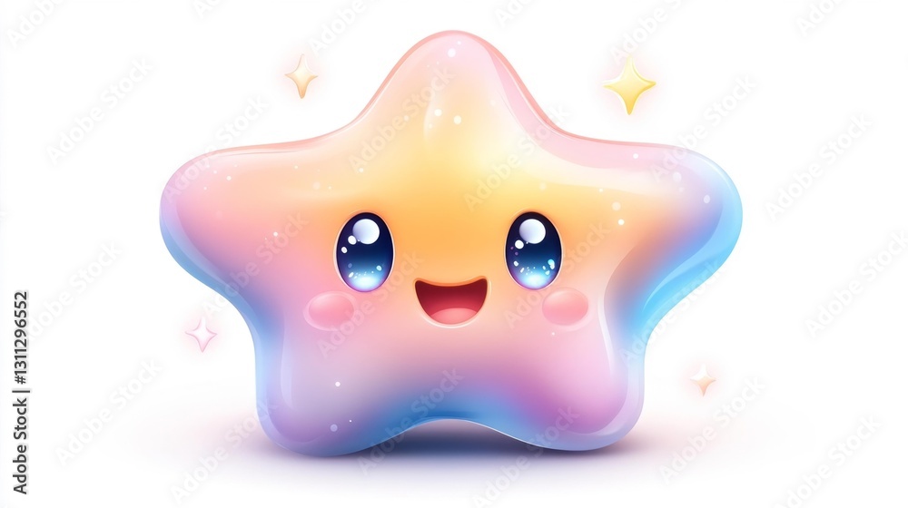 A kawaii star character with a face and sparkling eyes isolated on white background. Generative AI A kawaii star character with a face and sparkling eyes isolated on white background. Generative AI