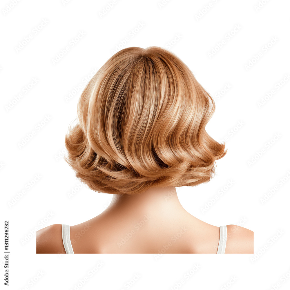 Fototapeta premium A stylish blonde bob hairstyle with soft curls and a smooth texture, showcasing elegance and modern trends.