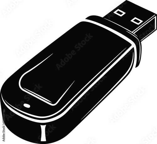 Modern and new style USB or Pen drive isolated vector art, USB or Pen drive silhouette and line art vector illustration