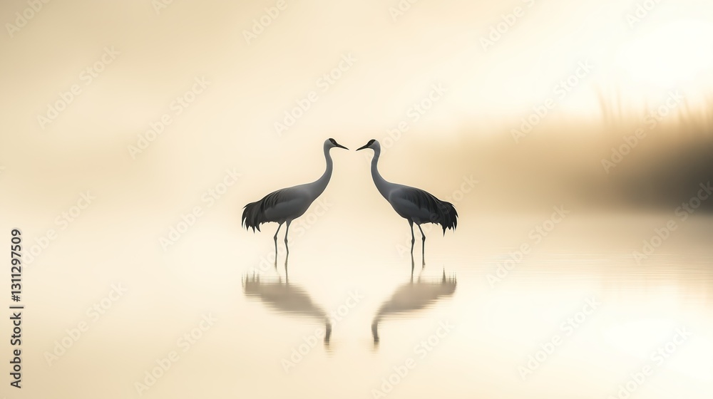 Fototapeta premium Couple of cranes in the misty morning.