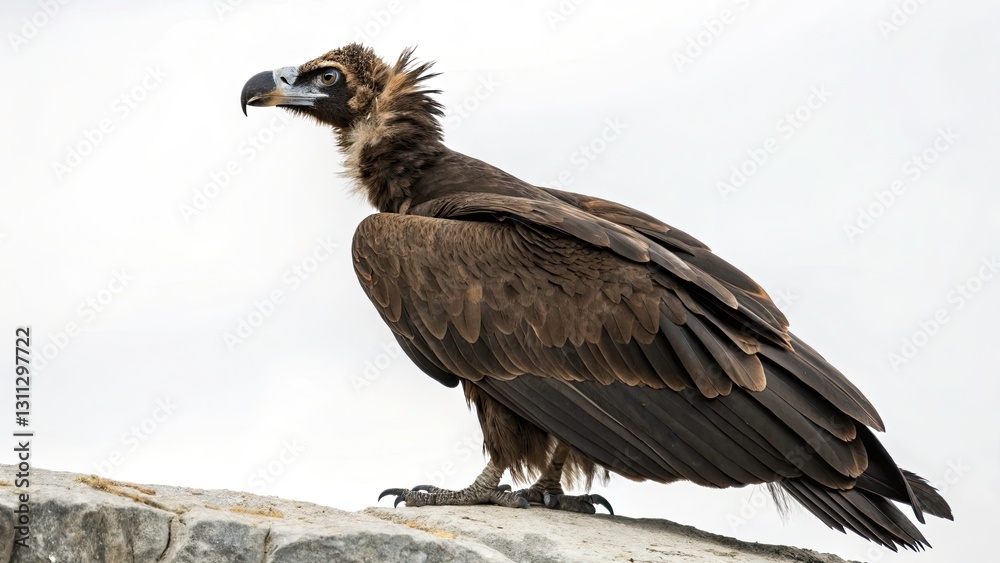 Obraz premium Cinereous Vulture, Black Vulture, Aegypius Monachus, Vintage Bird Photography, Rare Bird of Prey, Wildlife Photo