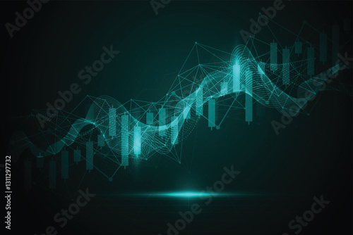 Abstract trend business candle stick graph chart of stock market investment trading on green background design. Bullish point. Vector illustration