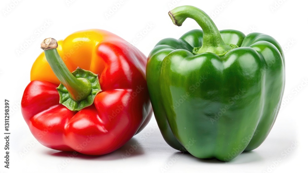 Close Up Yellow & Green Bell Peppers, Paprika, Isolated White Background, High Resolution Food Photography, Stock Image Close Up Yellow & Green Bell Peppers, Paprika, Isolated White Background, High Resolution Food Photography, Stock Image