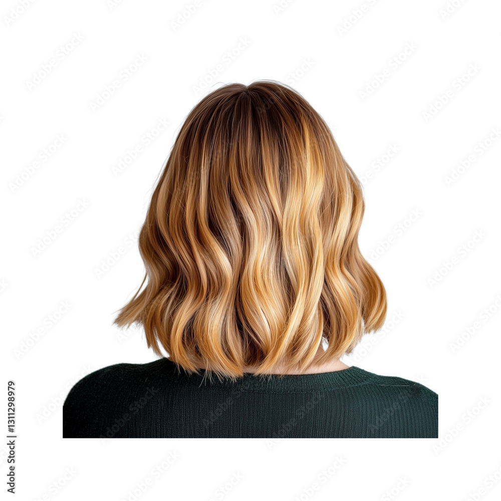 Naklejka premium A wavy, shoulder-length hairstyle featuring shades of blonde and caramel tones.