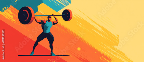 Dynamic Weightlifter in Flat Design Lifting Heavy Barbell with Strength and Focus Showcasing Power and Determination in a Minimalist Style for Fitness and Sports Enthusiasts