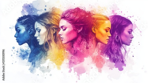 A vibrant portrayal of five women, each with unique features and hairstyles
