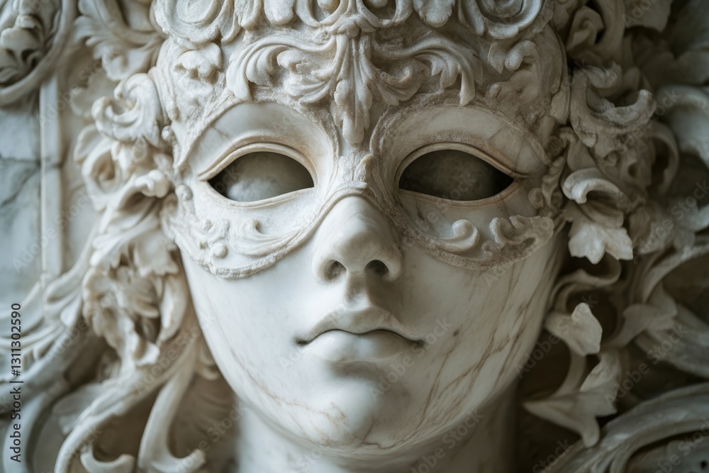 A woman's face is shown in a white mask A woman's face is shown in a white mask