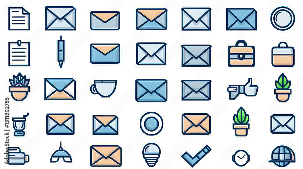 Email and Communication Icon Set for Digital Messaging and Business Use Email and Communication Icon Set for Digital Messaging and Business Use