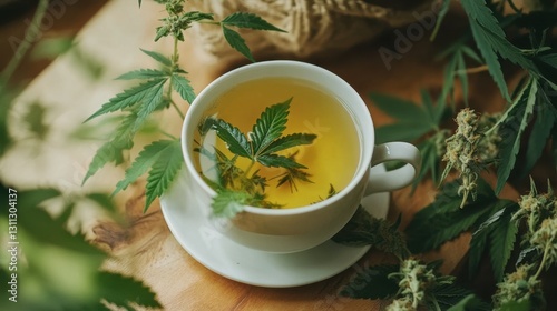 A serene tea-drinking moment featuring