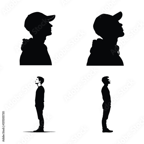 Man looking up from behind vector silhouettes collection
