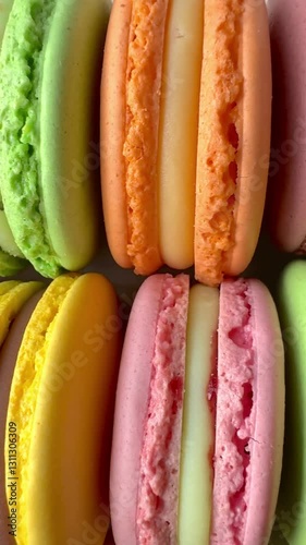 close vertical view of colorful macaroons