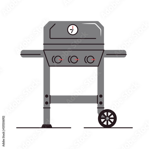 Stationary grill. Gas barbecue grill. Cooking appliance. Equipment for picnic or rest on nature. Vector illustration