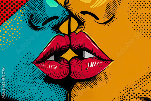 Bold Pop Art Illustration of Two Women’s Faces in Retro Comic Style with Vibrant Contrasting Colors and Thick Black Outline