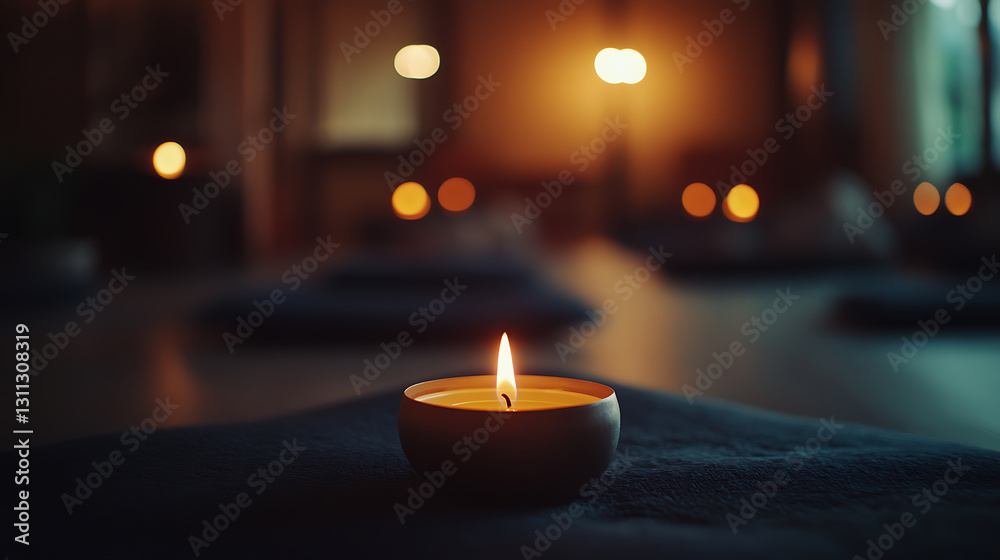 A quiet meditation space lit by a single candle A quiet meditation space lit by a single candle