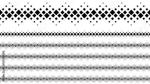 Abstract repeating monochrome square pattern separator line set