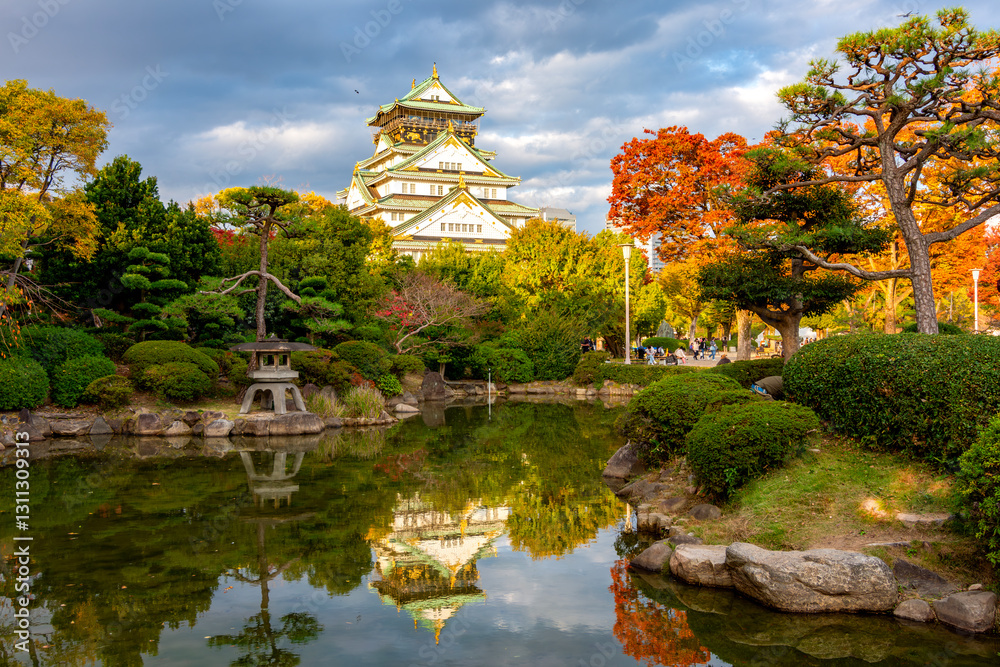 Japanese garden at Osaka castle in autumn, Japan Japanese garden at Osaka castle in autumn, Japan