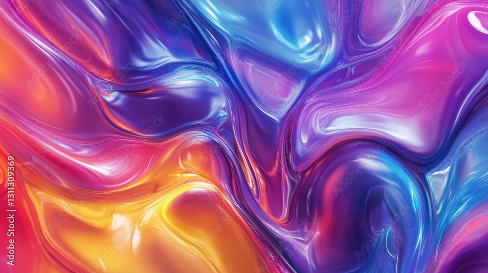 Abstract swirling glossy surface reflecting light across multiple vibrant colors Abstract swirling glossy surface reflecting light across multiple vibrant colors