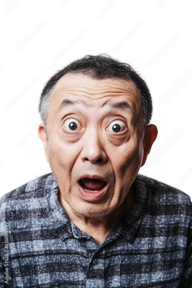 Surprised elderly man expressing shock and excitement with wide eyes and open mouth isolated on white background, emotional reaction, senior expressions. Surprised elderly man expressing shock and excitement with wide eyes and open mouth isolated on white background, emotional reaction, senior expressions.