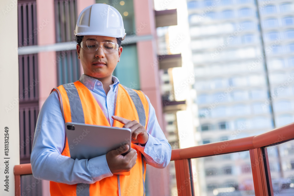 engineers pointing to building on blueprint and using laptop to checking design building Project in office, construction concept. Engineer concept. engineers pointing to building on blueprint and using laptop to checking design building Project in office, construction concept. Engineer concept.