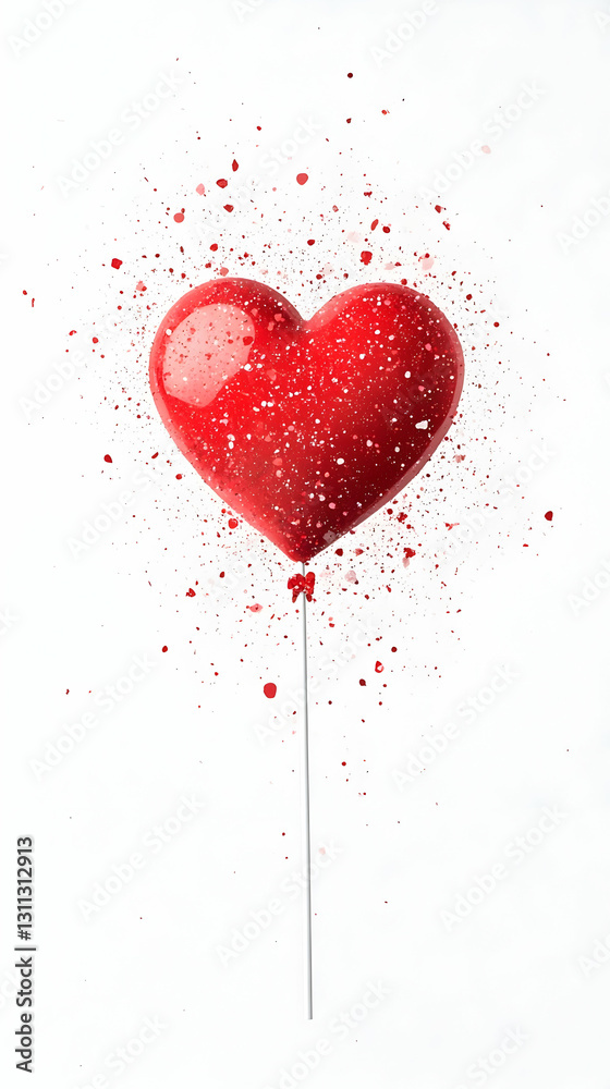 Red Heart Lollipop with Pixels against White Background Red Heart Lollipop with Pixels against White Background