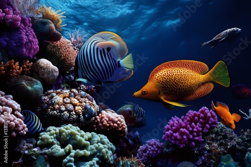 Fototapeta Naklejka Na Ścianę i Meble -  Colorful tropical fish swimming over a coral reef in the ocean