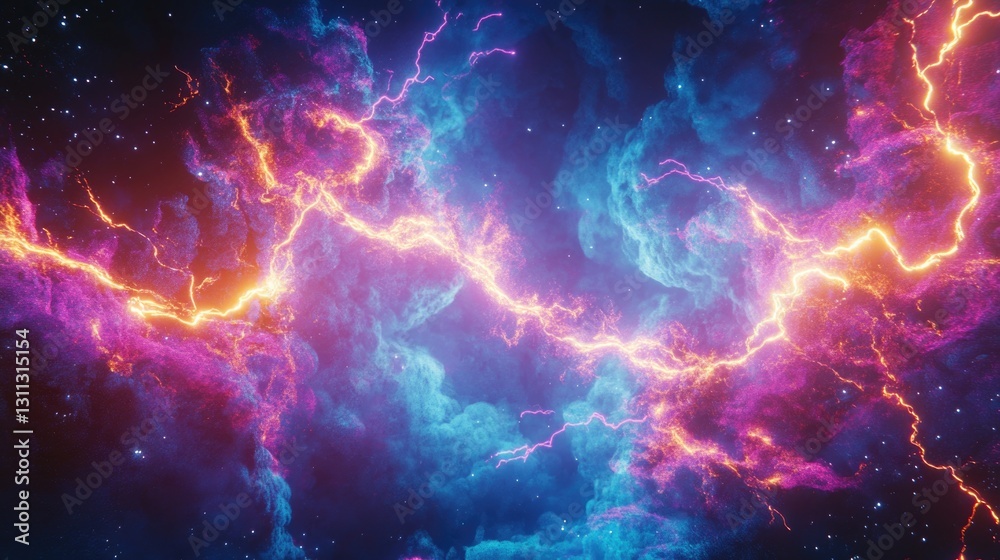 Vivid colorful cosmic clouds with luminous lightning effects visible Vivid colorful cosmic clouds with luminous lightning effects visible