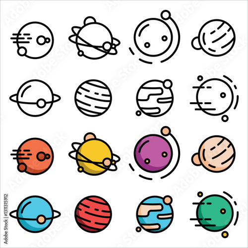 Planets linear icons set. Space icons