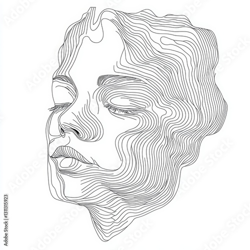 Abstract Line Drawing of a Female Face with Flowing Contours