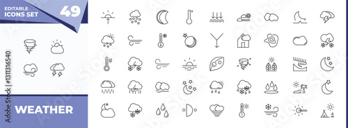 outline icons set - weather concept. vector icons included tornado, clouds and sun and more.