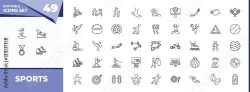outline icons set - sports concept. vector icons included dancer motion, scuba diving and more.