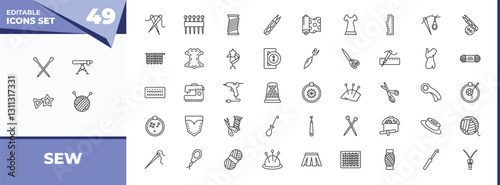 outline icons set - sew concept. vector icons included knitting neddles, ironing board and more.