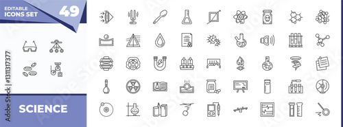 outline icons set - science concept. vector icons included eye protector, oscillation and more.