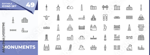 outline icons set - monuments concept. vector icons included philippines, milan cathedral and more.