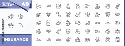 outline icons set - insurance concept. vector icons included education insurance, health insurance and more.