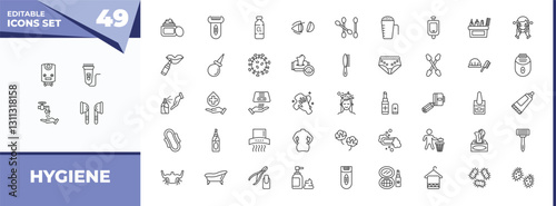 outline icons set - hygiene concept. vector icons included water heater, electric razor and more.