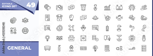 outline icons set - general concept. vector icons included market share, team leader and more.
