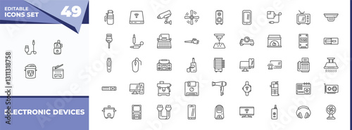 outline icons set - electronic devices concept. vector icons included connector, food processor and more.