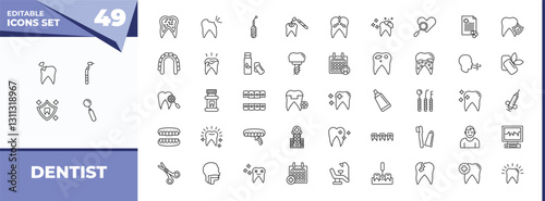 outline icons set - dentist concept. vector icons included dental filling, filler and more.