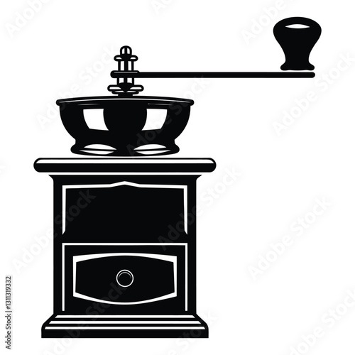 Manual Coffee Grinder Silhouette, Vector, Icon, Logo, White Background.