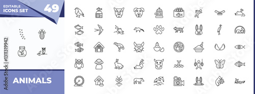 outline icons set - animals concept. vector icons included pawprints, louse and more.