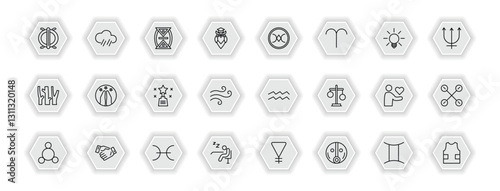 outline icons set - zodiac concept. vector icons included perseverance, time changes, still, hope and more.
