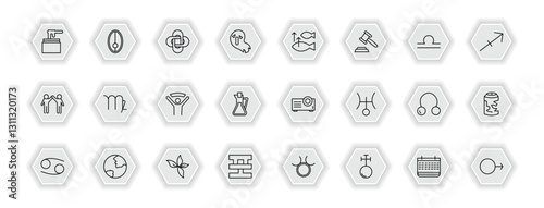 outline icons set - zodiac concept. vector icons included wax, hypocrisy, abundance, virgo and more.