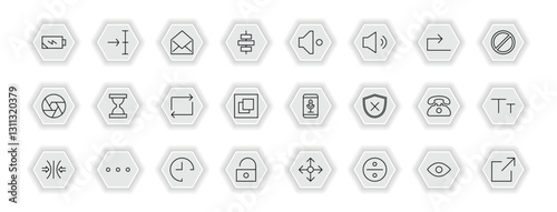 outline icons set - user interface concept. vector icons included charging status, envelope, low volume, waiting and more.