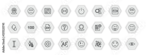outline icons set - user interface concept. vector icons included tracking, newspaper folded, turn off, one hundred and more.
