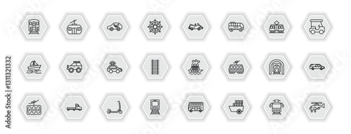 outline icons set - transportation concept. vector icons included , eco-friendly transport, cabriolet, all terrain and more.